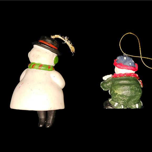 Set of 2 Vintage Snowman Ornaments Hand Painted Resin Ceramic Christmas 4.5" - Picture 2 of 2